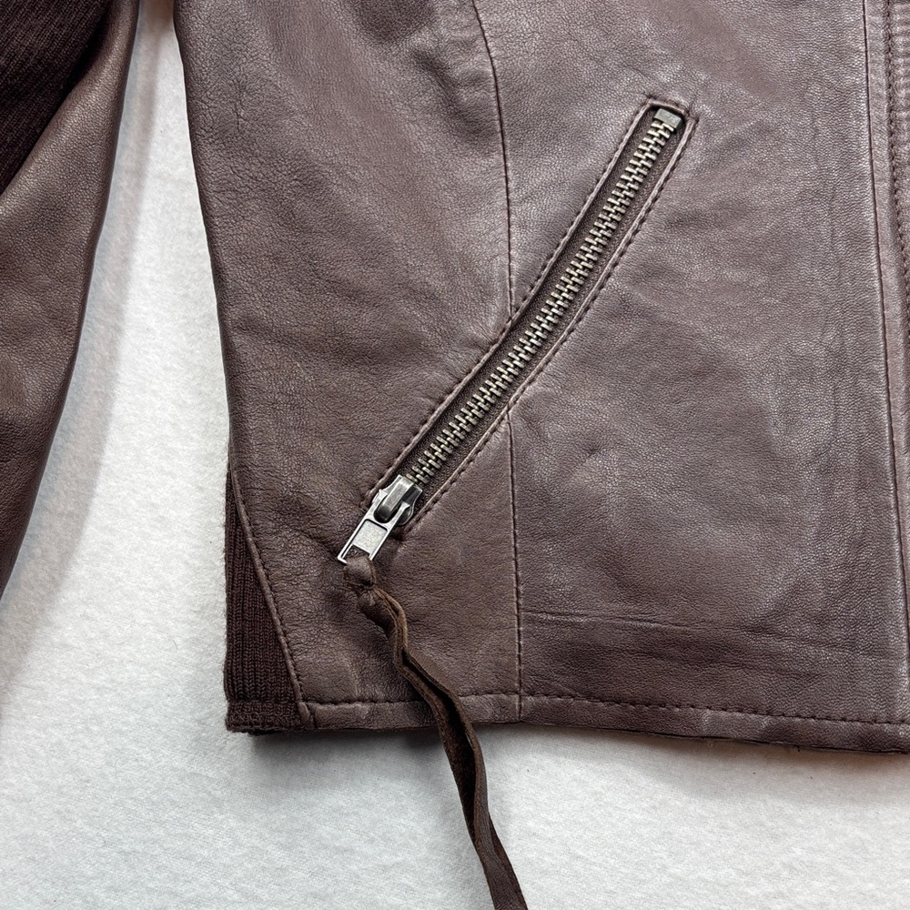Veda Dark Brown Leather Jacket with Zipper Details - Picture 3 of 12